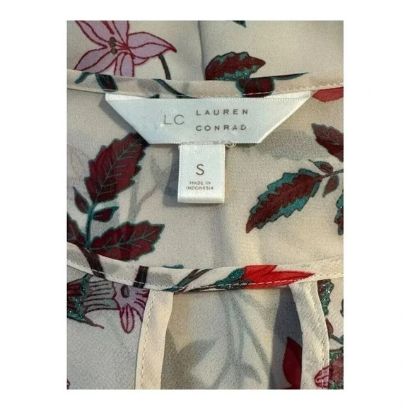 Lauren Conrad Women's Small Long Sleeve Floral Blouse Cream And Red - Picture 4 of 8